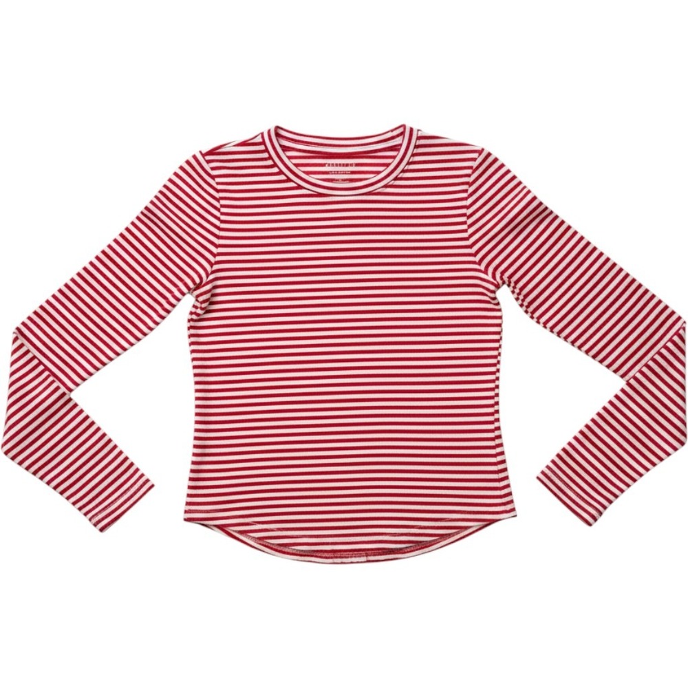 American Eagle Red White Striped Long Sleeve Ribbed Knit Top XS, 2025.
